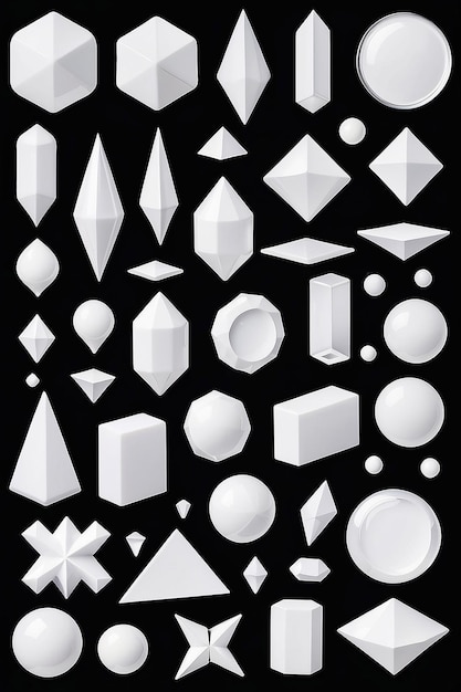 Blank white glass geometric shapes set isolated