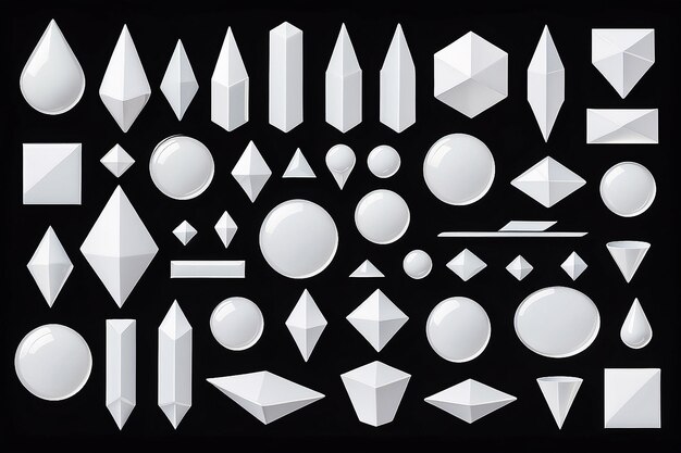 Blank white glass geometric shapes set isolated