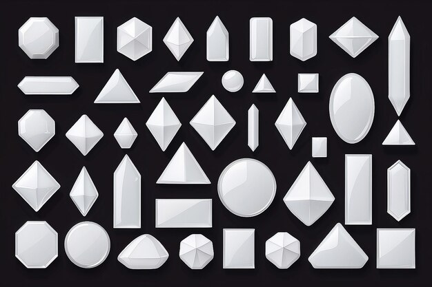 Blank white glass geometric shapes set isolated