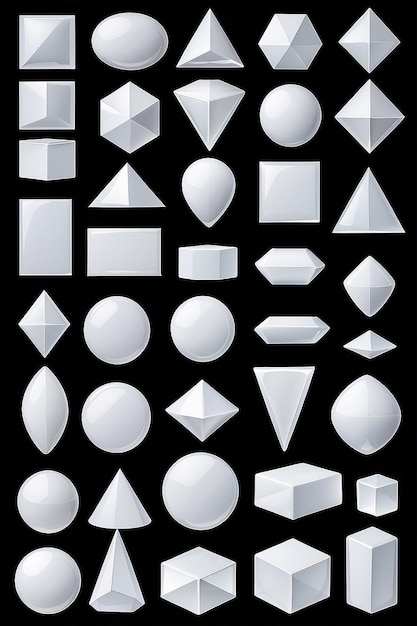 Blank white glass geometric shapes set isolated