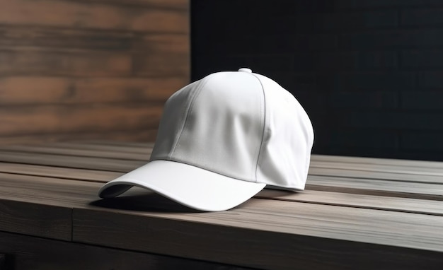 Blank white hat on wooden surface