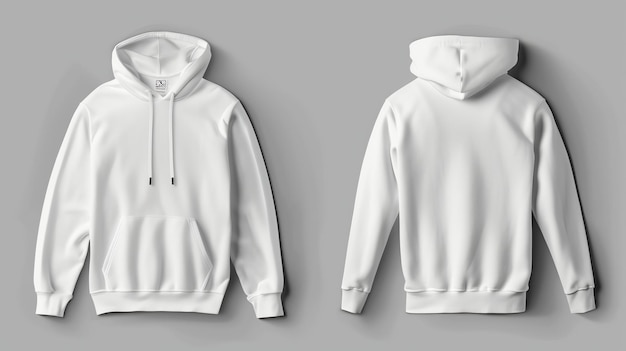 Blank white hoodie mockup front and back views