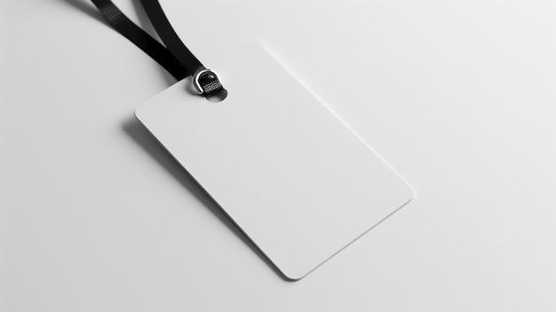 Blank white ID card with black lanyard mockup