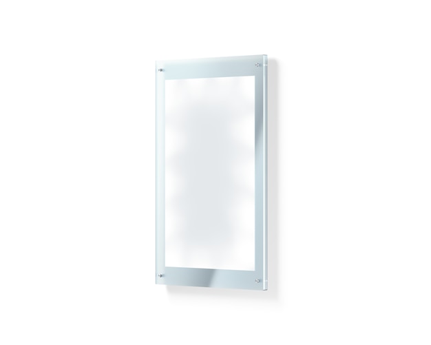 Blank white illuminated poster under the glass holder