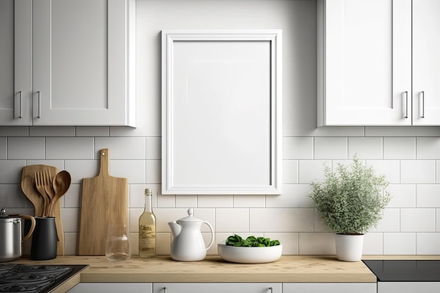 Blank white kitchen picture frame mockup Minimalist staging Copies Exhibitions