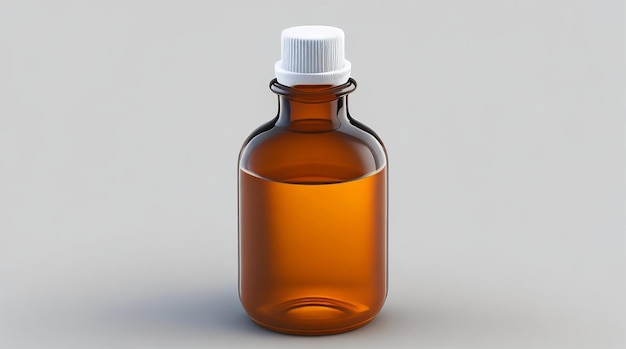 Blank white label on amber injection vial glass bottle