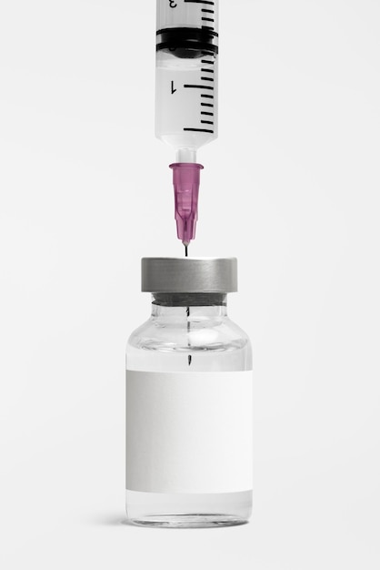 Blank white label on medicine bottle glass vial for injection