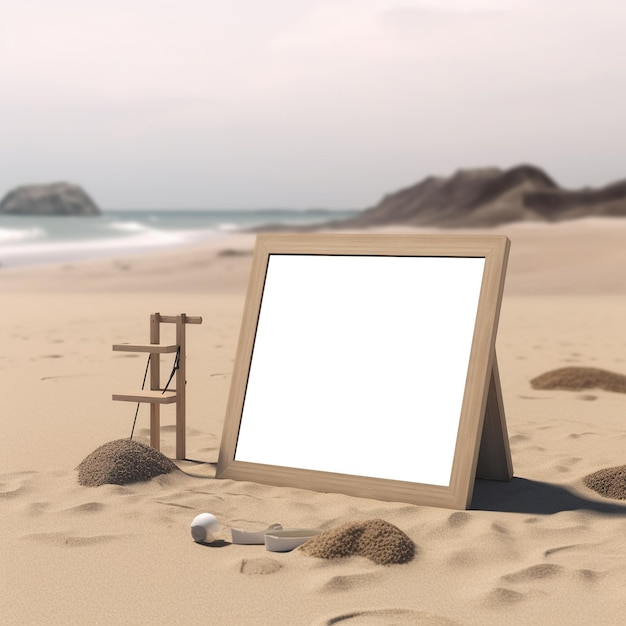 Blank white light box advertisement on the coastline beach