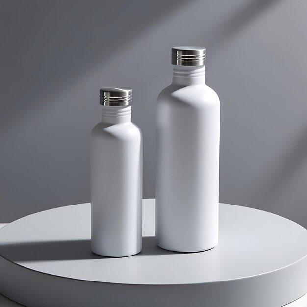 Photo blank white metallic bottle mockup highquality 3d render for product design and branding