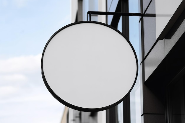 Blank white minimal circular shop signboard mockup