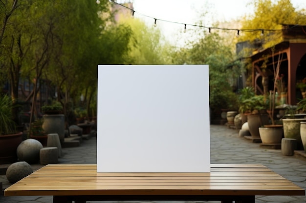 Blank white mockup sign with copy space situated in a lush and tranquil city park