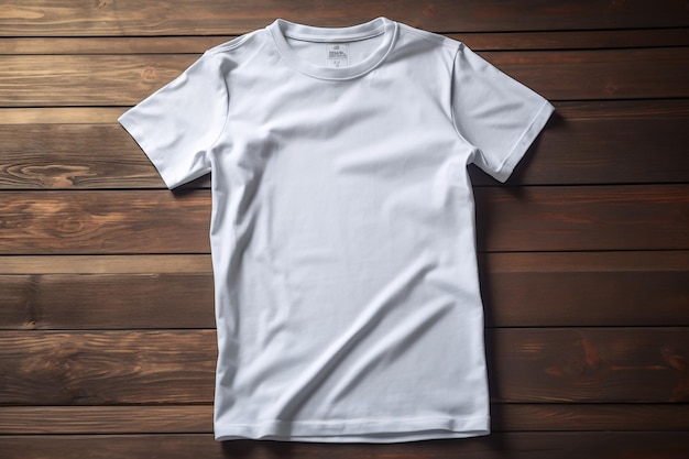 Blank white oversized tshirt on a wooden surface Template Mockup Generative aixA