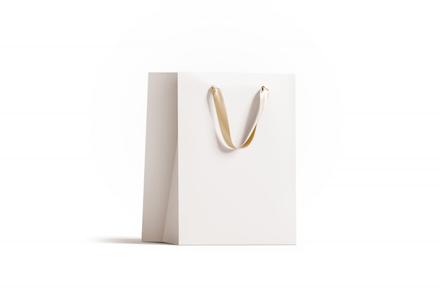 Blank white paper gift bag with gold silk handle mockup