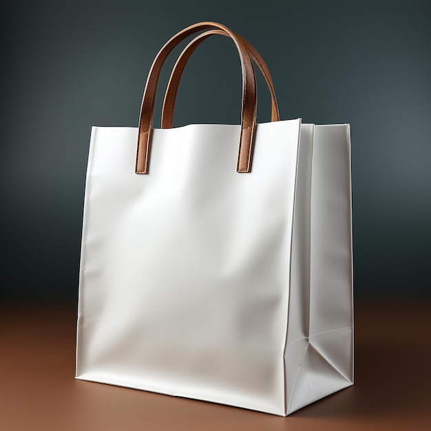 Blank white paper shopping bag on gary background Mock up 3D Rendering