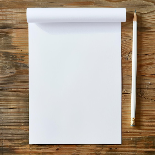 Photo blank white paper with pencil on office desk