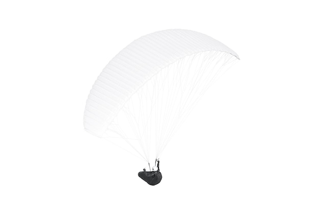 Blank white paraglider with person in harness mockup backside view