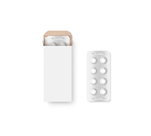 Blank white pill box design set isolated