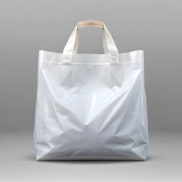 Photo blank white plastic shopping bag with handles