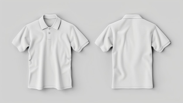 Blank white polo shirt mockup front and back view isolated for fashion design presentation