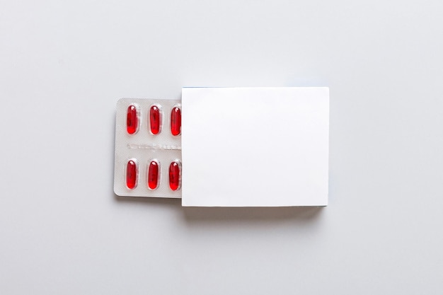 Blank White Product Package Box Mockup Open blank medicine drug box with Vatamin a blister top view