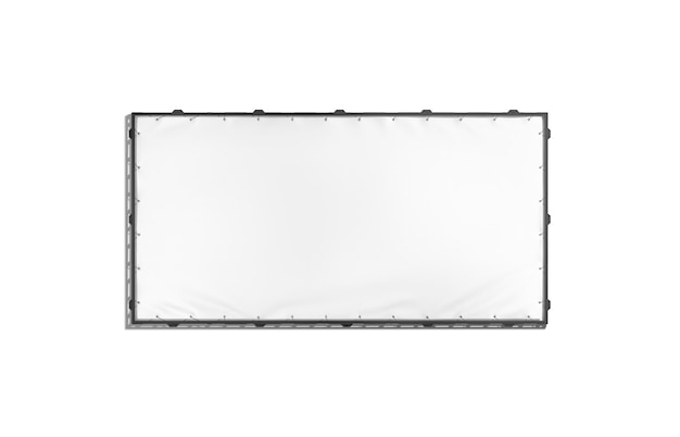 Blank white rectangle stretching banner with black grip frame , 3d rendering. Empty advert signboard for sale , isolated, front view. Clear outdoor hanging display