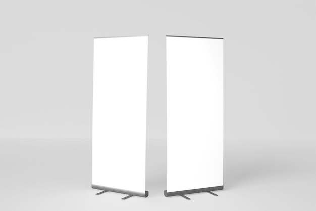 Blank white roll-up banner display mockup, isolated, 3d rendering