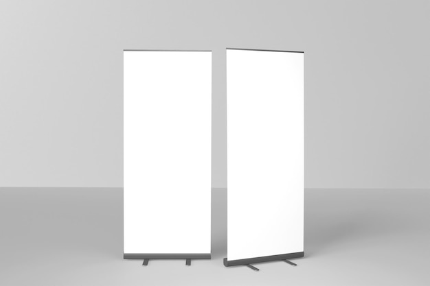 Blank white roll-up banner display mockup, isolated, 3d rendering