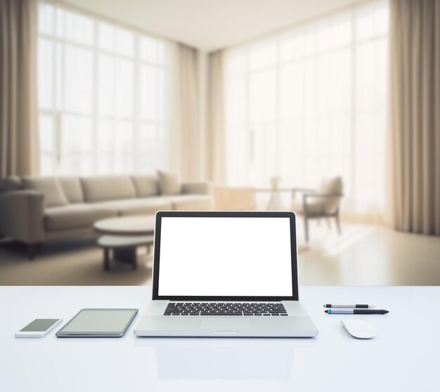 Blank white screen laptop computer Advertising mock up