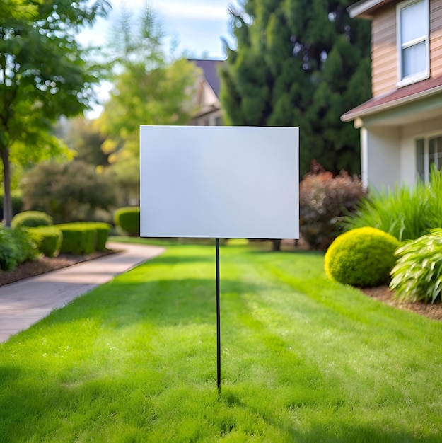 Photo a blank white sign stands tall in a lush green lawn ready for your message