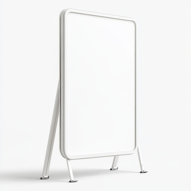 Photo a blank white sign with rounded corners stands on a white tripod