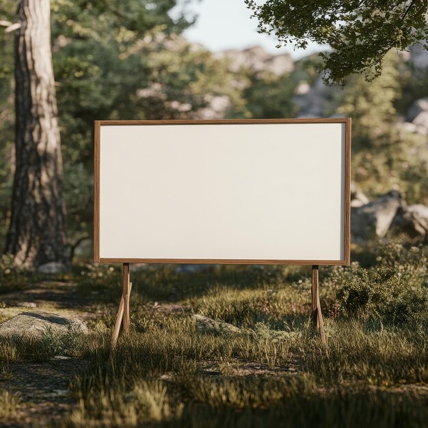 Photo blank white signboard in the forest mock up 3d rendering