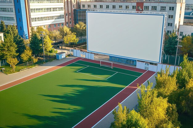 Blank white signboard at a sports stadium