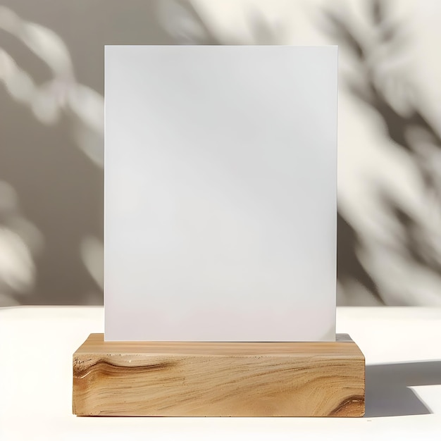 Blank White Square Acrylic Block with Wood Base Minimalist Display Mockup