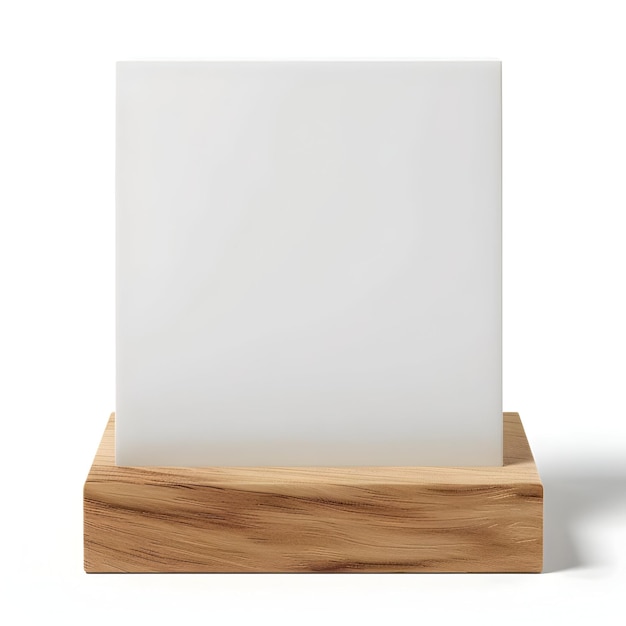 Blank White Square Acrylic Block with Wood Base Minimalist Display Mockup