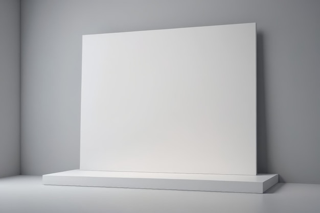 Photo blank white square display on a white shelf in a room