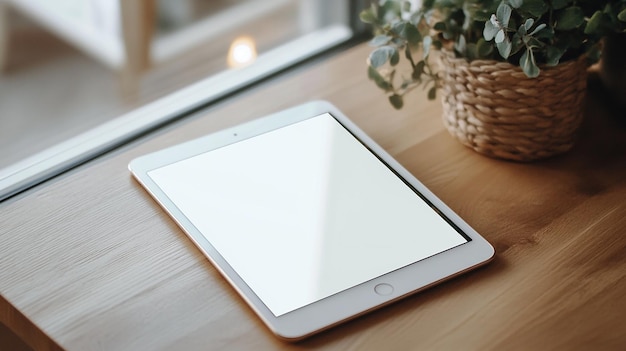 Blank White Tablet on a White Surface