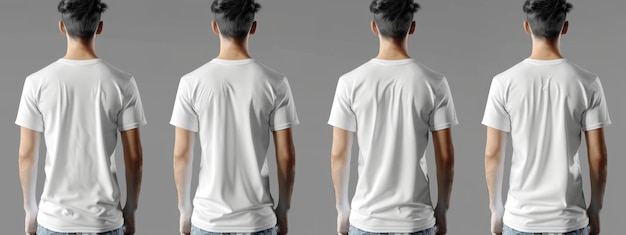 Blank white tshirt mockup front and back view isolated on grey background