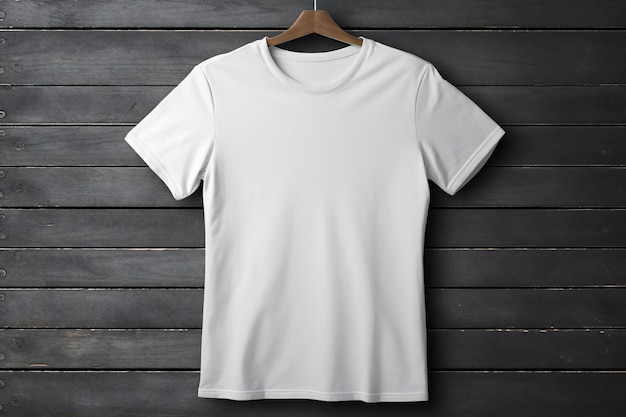 Blank white tshirt mockup on wooden background