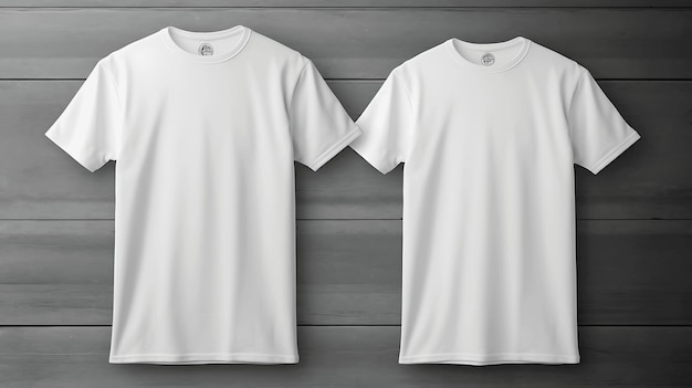 Photo blank white tshirt mockup on wooden hanger front and rear side view generative ai