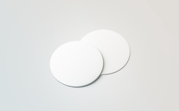 Blank white two beer coasters mockup Blank round rug beverage mock up Empty bottle coaster lying