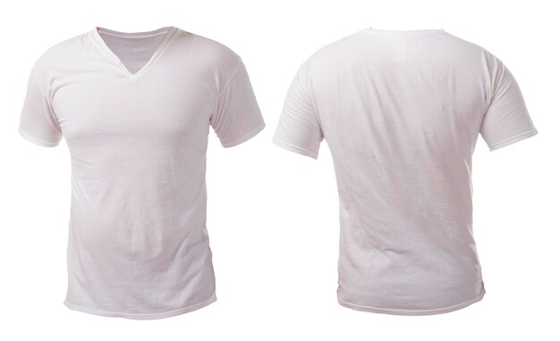 Photo blank white v neck shirt mock up template front and back view isolated plain v neck tshirt mockup