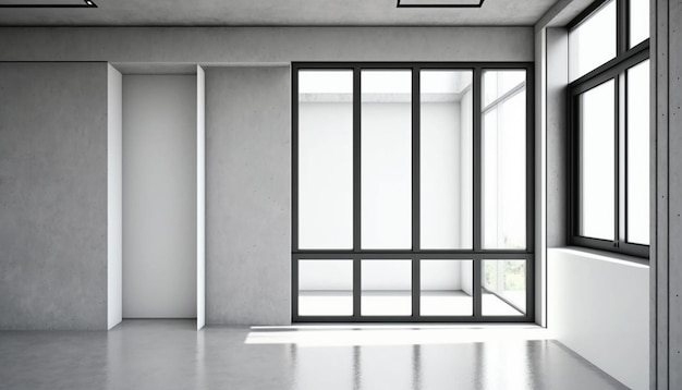 Blank white wall in concrete office with large window Generative AI