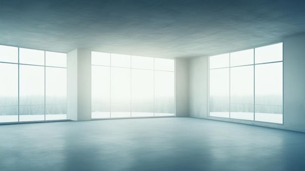 Blank white wall in concrete office3D rendering