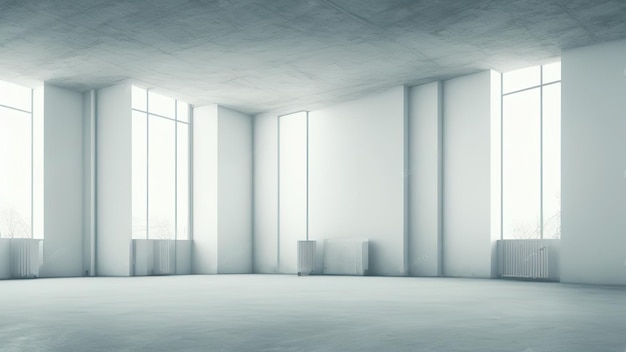 Blank white wall in concrete office3D rendering