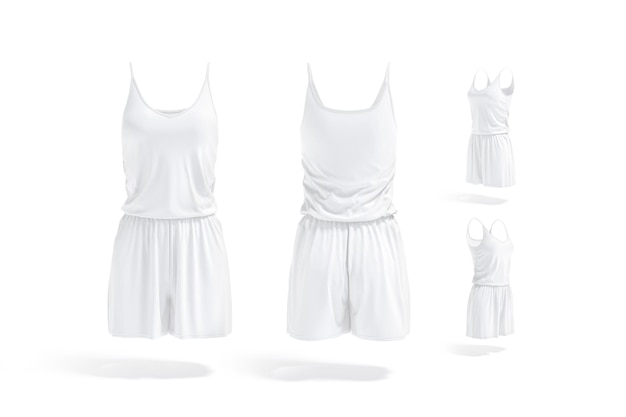 Blank white women romper mockup Empty female loose costume for summer outfit clothing