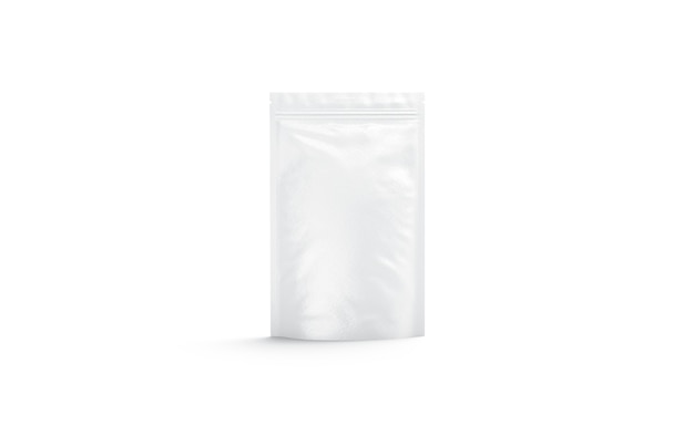 Blank white zipper pouch mockup Empty chips or cookie package mock up Clear sealed pack with zip