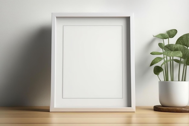 Blank wood small square frame mockup interior background side view Empty art image cadre with wooden panel mockup Clear room template photo