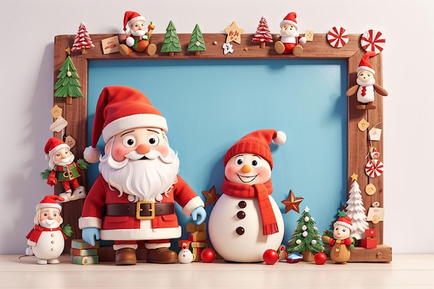 Blank wooden colorful frame with Santa Claus