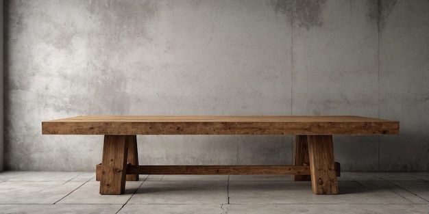 blank Wooden counter table in front of grunge white concrete backgroundvintage minimal product mockup