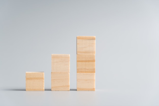 blank wooden cubes in stair shape or graph